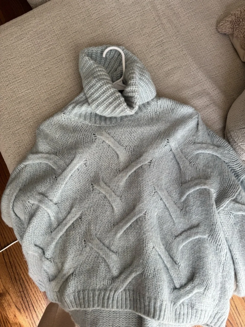 Madewell Cozy Cable Knit Turtleneck Sweater - Light Blue M - Picture 2 of 4